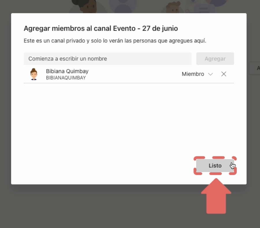 Cómo agregar integrantes a un canal de Microsoft Teams.